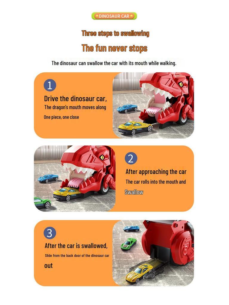 3-in-1 Transforming Dinosaur Toy Car Set for Kids Aged 3-5 with Mini Car Storage