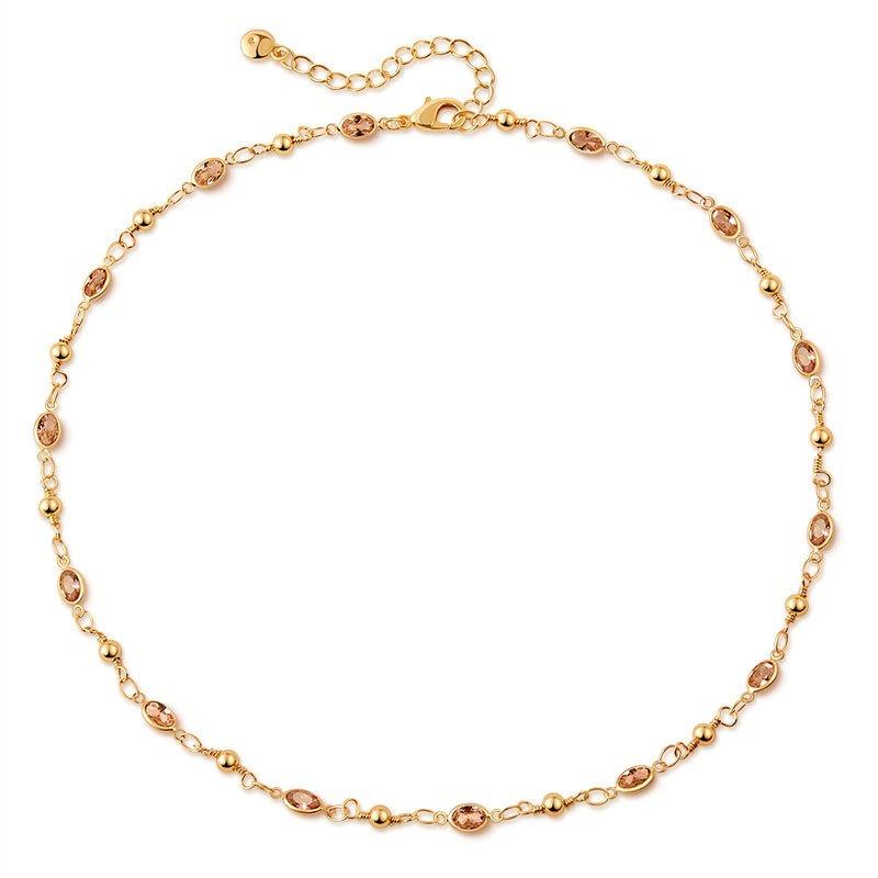 Collana clavicola in rame placcato oro K, fatta a mano, regolabile, con vetro colorato