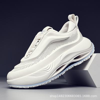 Genuine Leather Dad Shoes Men Bread Design Comfortable Increase 6Cm Thick Soles Elevated Sports White Shoes Pantshoes Shoes Man