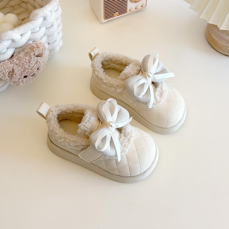 Children's Cotton Shoes Winter New Style Girls' Fleece-Lined Warm Baby Shoes Little Girls' Bowknot Princess Cotton Boots Trendy