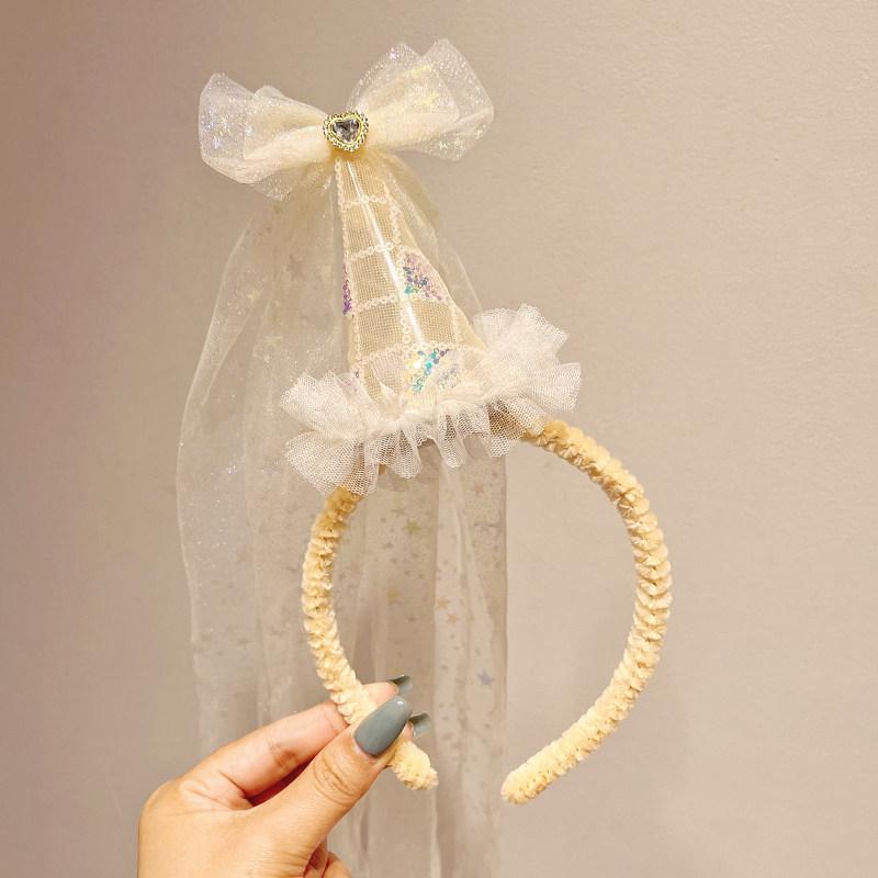 Birthday Hat with Veil Headband for Girls - Party Headwear and Photo Props