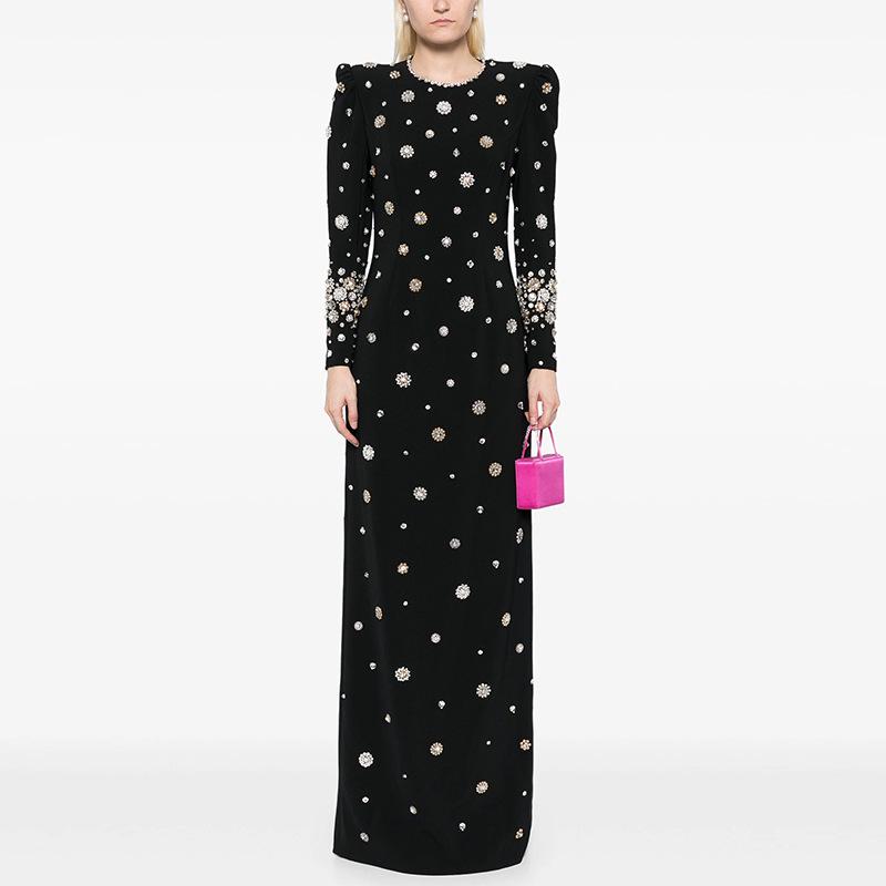 High-End Beaded Rhinestone Fitted Evening Gown