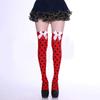 Sweet Bowknot Accent Thigh High Long Socks for Women Halloween Cosplay Parties Fishnet Striped Thigh High Stockings