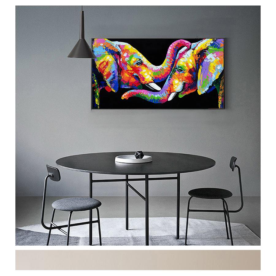 Tablouri pe pânză, artă de perete, postere și imprimeuri, cupluri elefanți, imagini pentru decorul camerei de zi, animale abstracte, elefant colorat