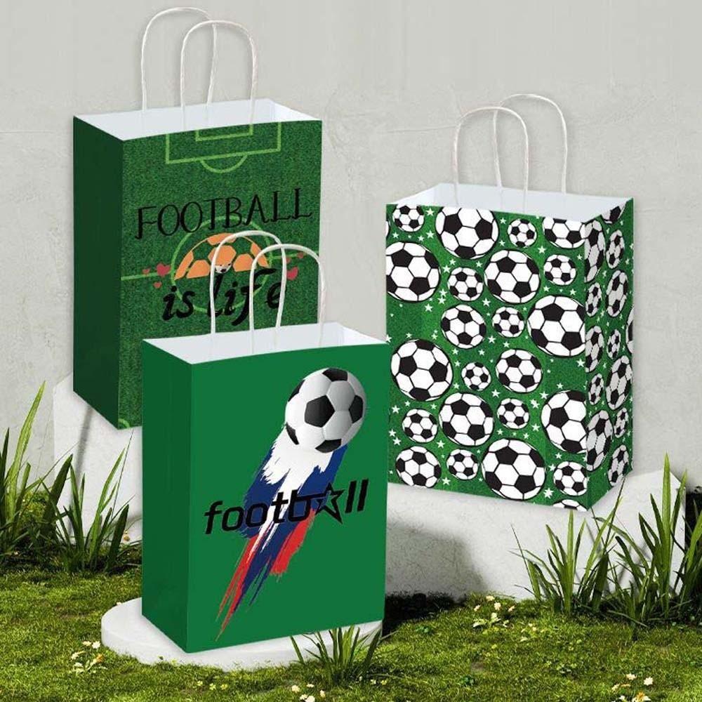 12 PCS Large Capacity Gift Bags for Soccer Events Printed Paper Packs with Handles  Gift
