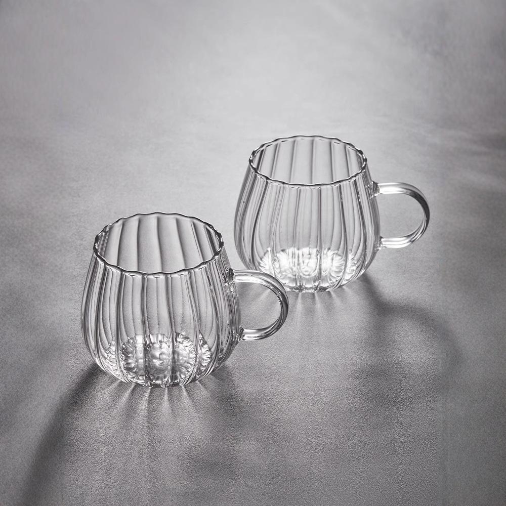 Petal Vertical Pattern Glass Cup Striped Creative Juice Milk Breakfast Cup Office Wine Cup with Handle Household Tea Cup