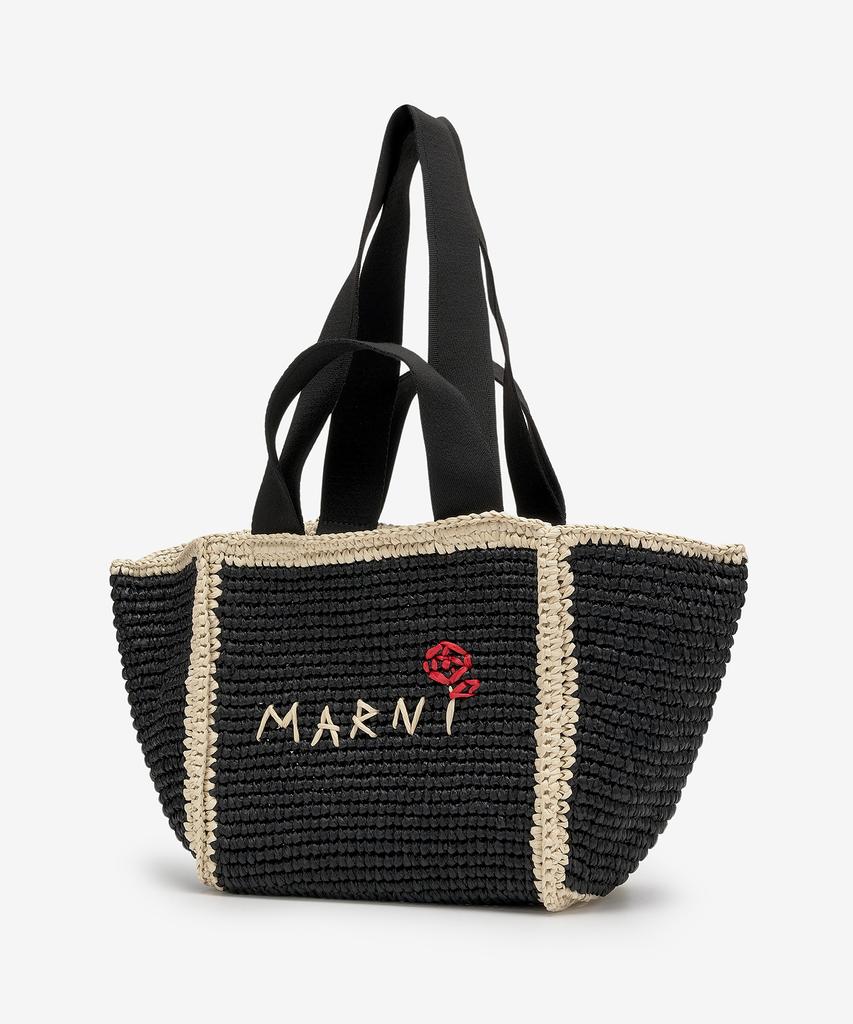 Marni Small Raffia Shopper Tote Bag - Black:Ivory:Black / Shmp0121L0P6769Zo762