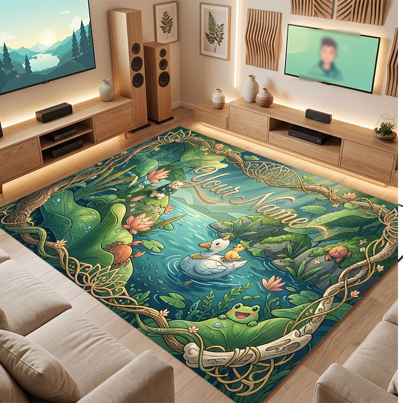 Floral Garden Theme Crystal Velvet Floor Rug Personalized Custom Name Text Warm Carpet Home Decoration