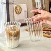 4/6PCS Vertical Stripes Latte Coffee Cup Transparent Cocktail Glasses Vertical Grain Glass Water Cup Juice Cup IceCoffee Whiskey