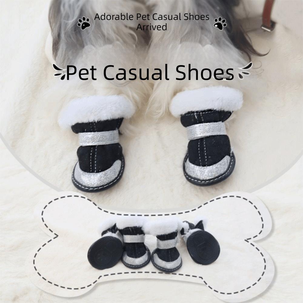 4 Stück/Set Reflektierende Wasserdichte Winter-Hundeschuhe Verdickte Warme Anti-Rutsch-Hundeschuhe Weiche Sohle Samt Haustier-Schneestiefel Schneewandern