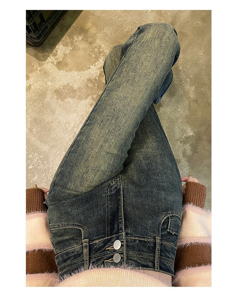 Cement Gray High-Waist Elastic Flared Jeans for Women - Petite Slim Fit, Spring/Autumn 2024