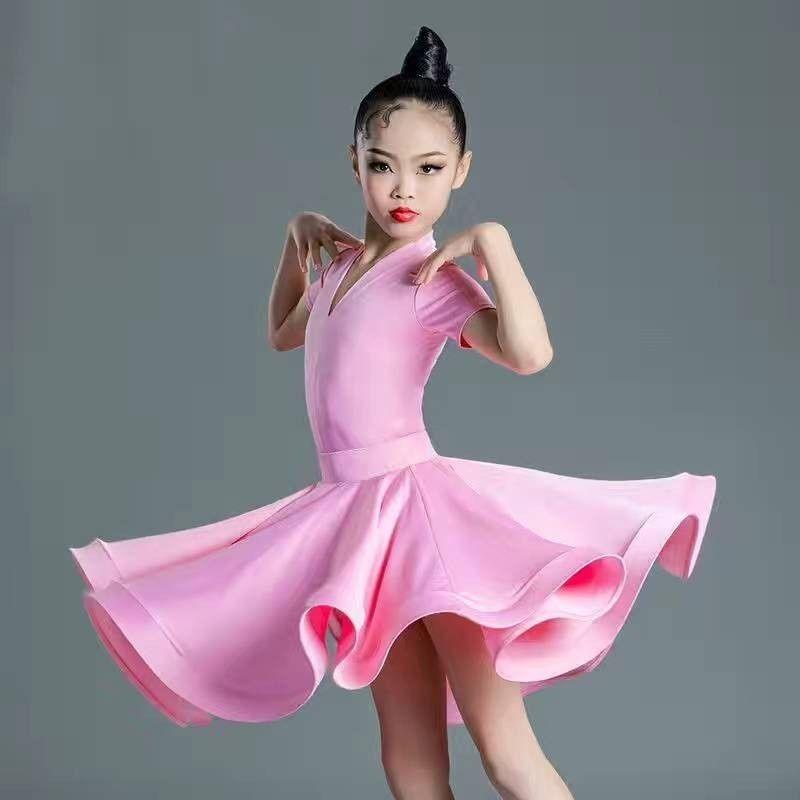 Kostium do tańca latynoamerykańskiego dla dzieci na zawody zawodowe; Duża Sukienka Huśtawka dla Dziewczynek; Nowe Dziecięce Latinowe Treningowe Wystąpienie