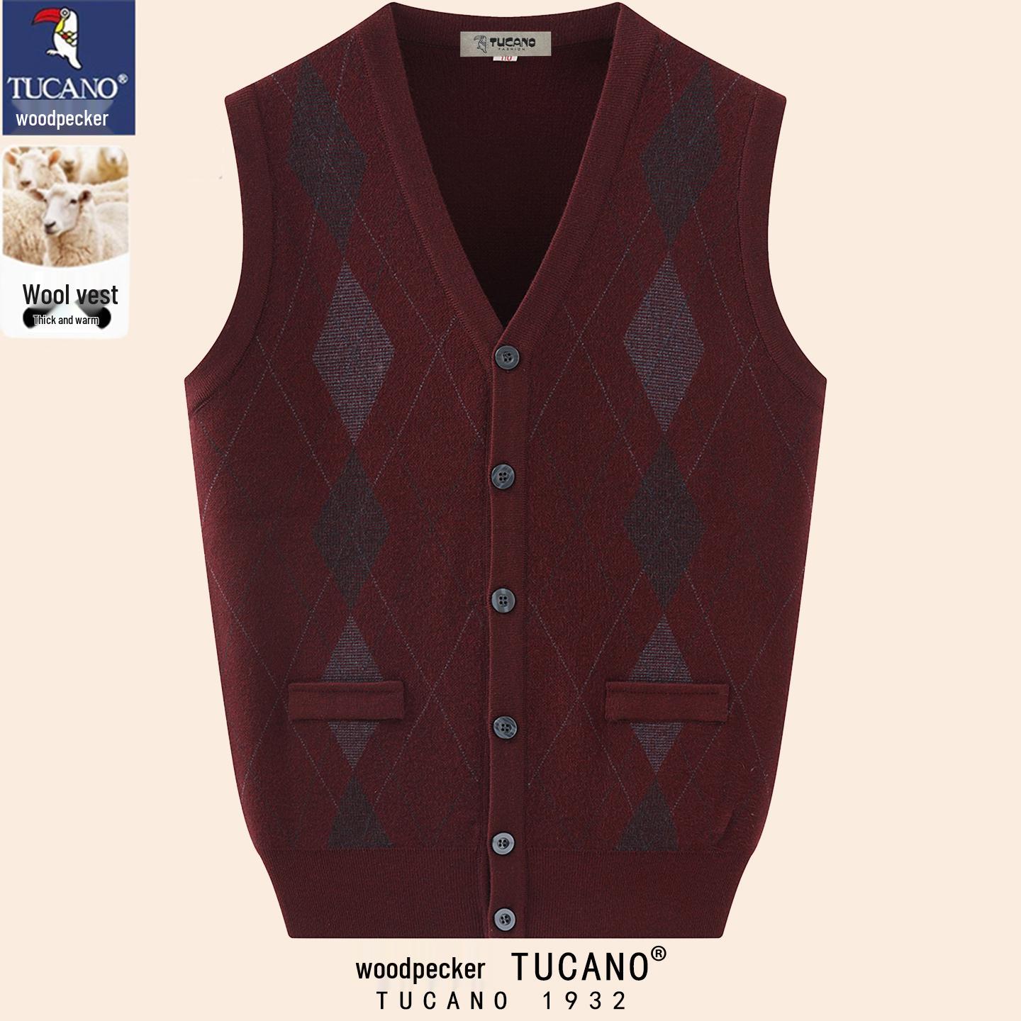 

Men s Wool V-Neck Buttoned Cardigan: Sleeveless Knitted Sweater for Autumn & Winter, Ideal for Middle-Aged & Elderly. 170/L 115-130kg вина червоного кольору