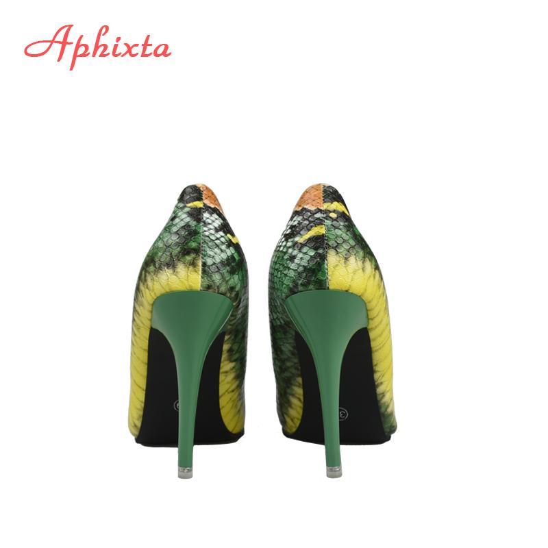 Fashion Aphixta Snake Prints Leather Pumps Women Shoes 10cm stiletto Heels Pointed Toe Office Party Dress Shoes Woman Big Size 42