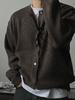 Men's Korean-Style Solid Color Knit Sweater - Autumn/Winter Round Neck Cardigan