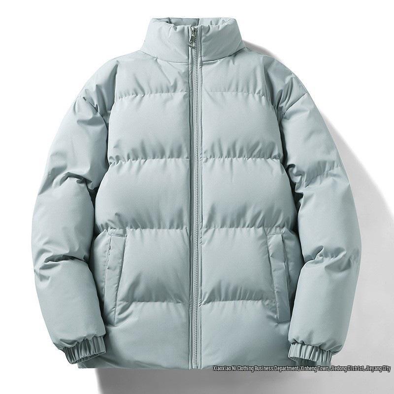 Men's Solid Color Stand Collar Cotton Jacket - Thick, Warm, Loose-Fit for Autumn/Winter