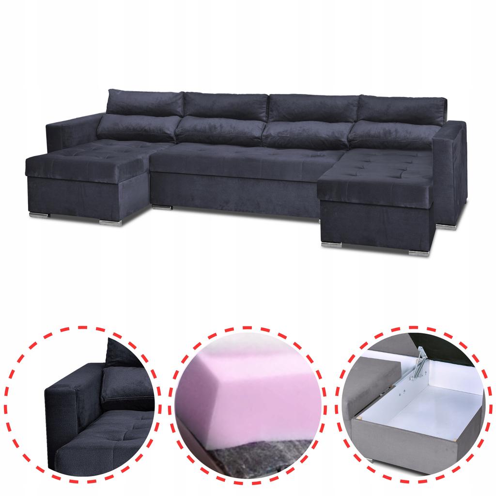 Varius BIG Corner Sofa Bed with Sleeping Containers Family Furniture Black