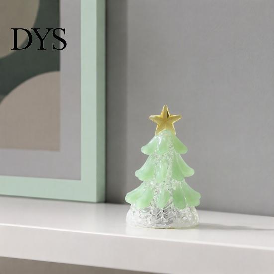 Clear Glass Tree with Gold Star Handmade Christmas Lighted Figurine, Mini Luminous Xmas Ornament for Office Desk Night Light, Art Tabletop Holiday