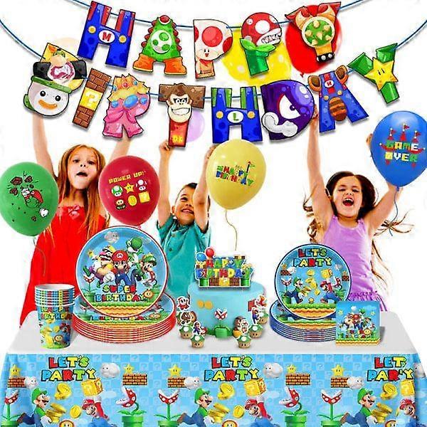 Mario Theme Party Decoration Props Disposable Plates Napkins Tablecloth Set