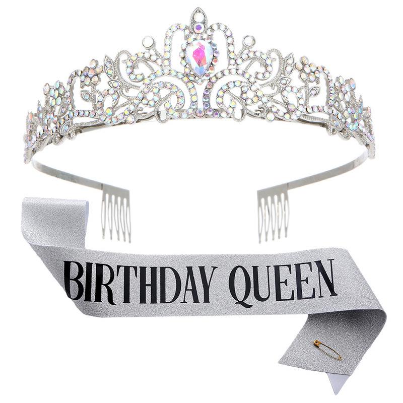 European and American Fashion Crystal Crown Belt Etiquette Wear Birthday Headwear Crown Birthday Girl Sash Set