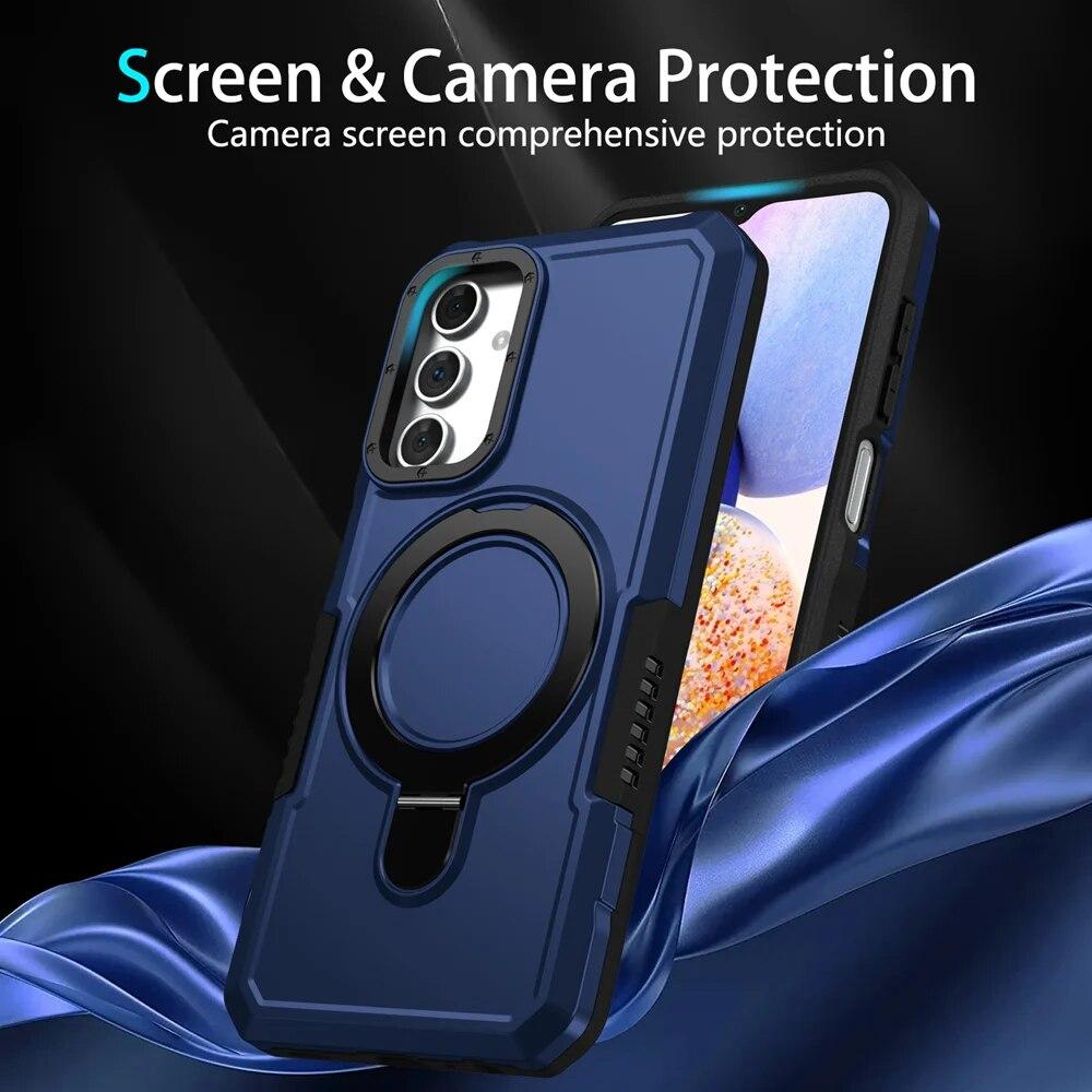 KEYSION Shockproof Armor Case for Samsung A55 A35 A25 A15 A05 Soft Silicone+PC Ring Stand Phone Back Cover for Galaxy A35 A55 5G