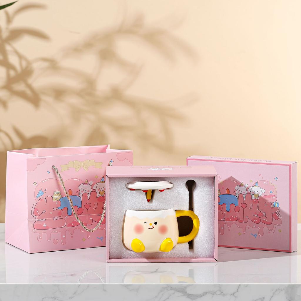 Birthday Gift Girl Cup Ceramic High Looking Mug with Lid Home Cute Coffee Drinking Water Cup Creativity