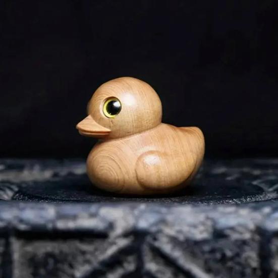 Wooden Middle Finger Duck Figurine Little Yellow Duck Statue Sculpture Handmade Animal Model Home Office Desktop Decoration Ornament