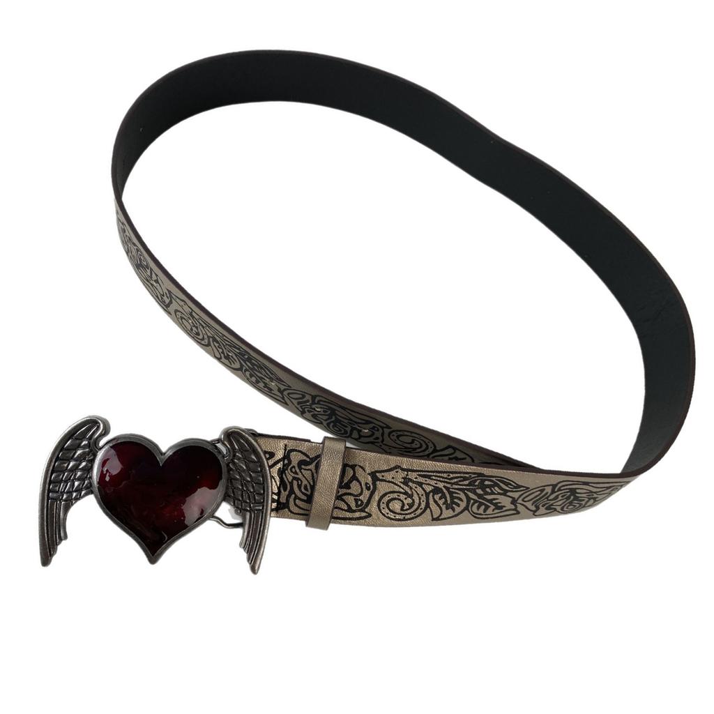Punk Rock Metal Waist Belt Retro Heart Wing Design Unisex Fashion Accessory For Daily Wear