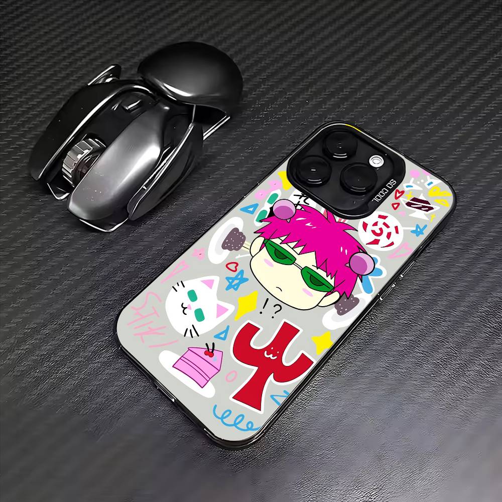 Anime S-Saiki Kusuo Phone Case For iPhone17,16,15,14,13,12,11 Plus,Pro Max Colored Silver Plated Inside Cover