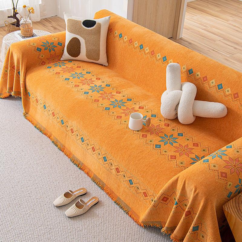 Bohemian Style Geometric Grid Couch Cover Chenille Material Anti Slip Cat Paw Sofa Cushion Four Season Universal Home Decoration