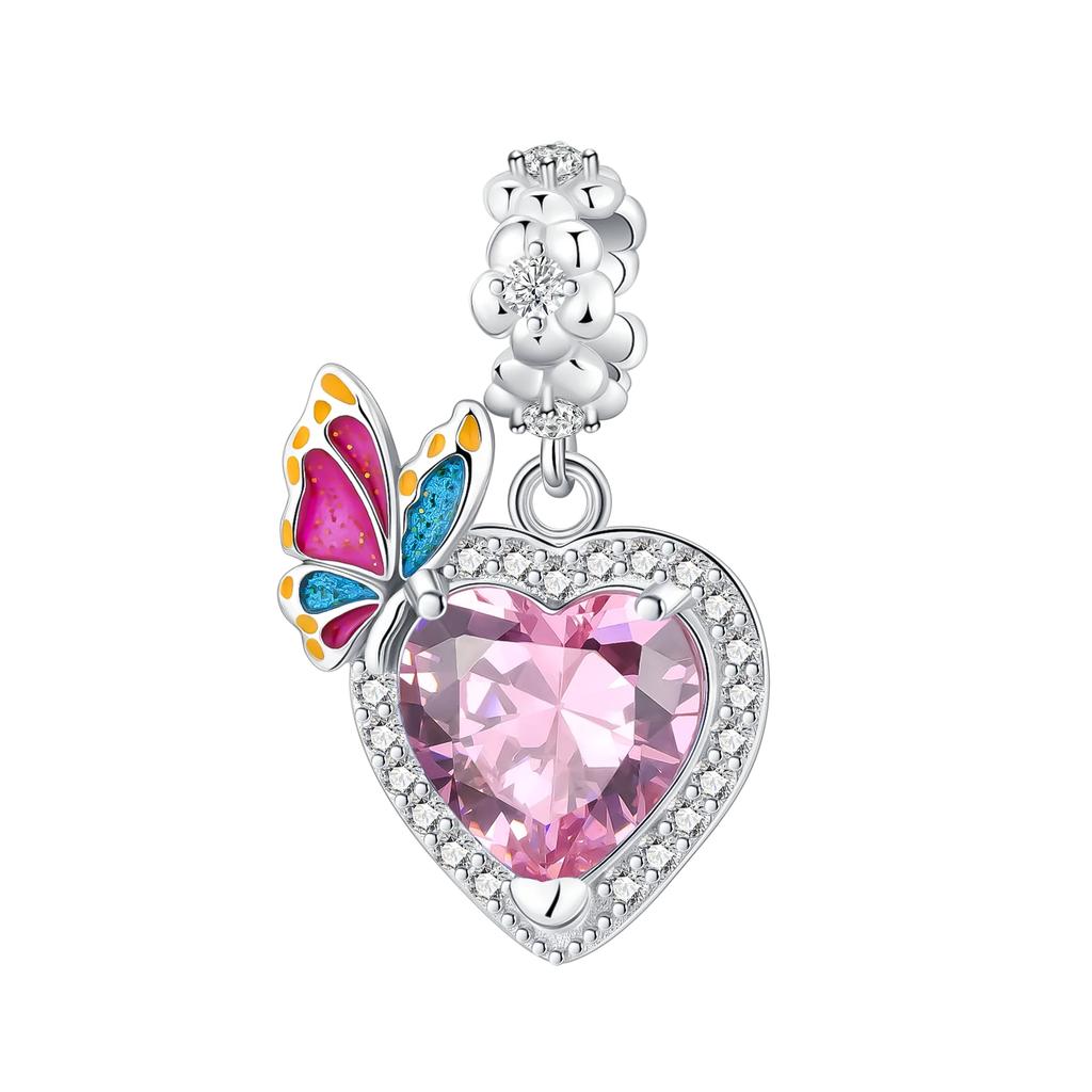 Copper Metal Heart-shaped Pendant Bead Component Pure Color Butterfly Flower Romantic Perfect Gift Compatible With Authentic Original Bracelets