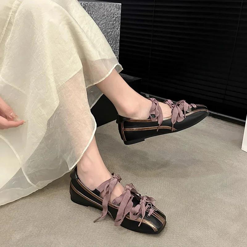 Fashion Square Toe Summer Shoes Ladies Ballerinas Woman 2024 Bow-Knot Female Footwear Mixed Colors Ballet New Butterfly Dress Butterfly