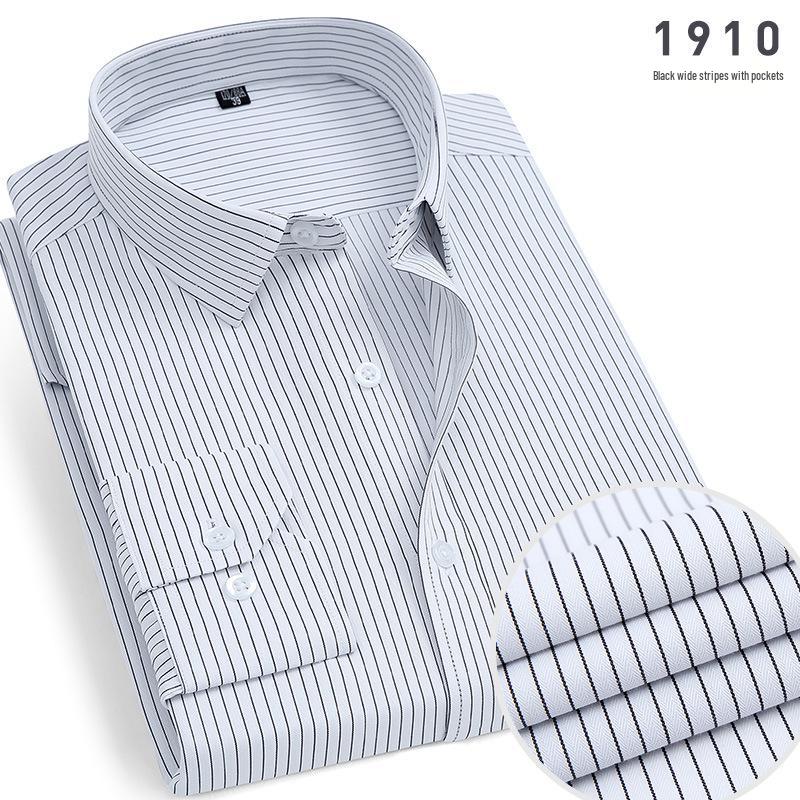 Men's Non-Iron Long-Sleeve Striped Cotton Shirt - Professional and Casual in White