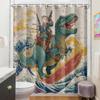 Tenda da Doccia Dinosauro Surfista 72X72 Pollici Arte Gatto Cyberpunk Fresco Arredo Bagno Stile Onda Giapponese Tessuto Impermeabile