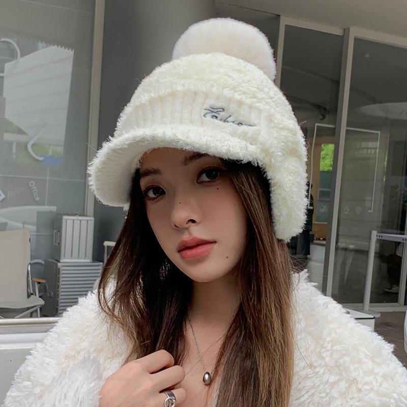 Hat Women's Winter Versatile Fashion Warm Knitted Wool Hat Cycling Windproof Cold-proof Fleece Ear Protector