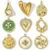 3pcs/Lot French Stainless Steel Rhinestone Crescent Heart Necklace Pendant Malachite Clover DIY Charm Women Pearl Leaf Jewelry
