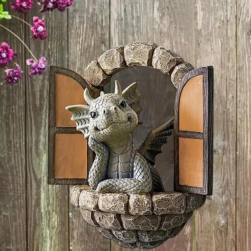 Cute Dragon Resin Figurines, Garden Ornament Decor, Creative Outdoor Micro Landscape Decoration