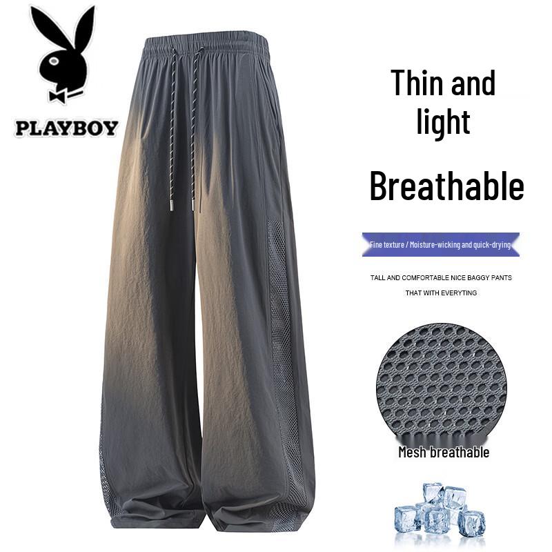 PLAYBOY Men s Summer Ice Silk Straight-Leg Casual Pants 4XL