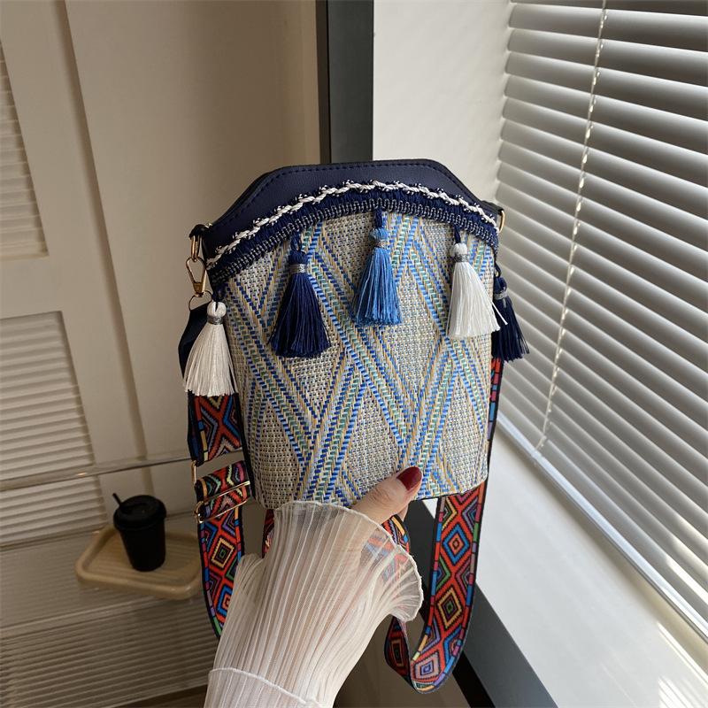 

Модная сумка на одно плечо в художественном и этническом стиле Su Crossbody Маленькая женская сумка-ведро темно-синий