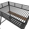 Hochbett Schreibtisch 90x200cm Kinder/Erwachsene, Ambientelicht, Steckdosen & USB, Metallbettgestell Lattenrost, Schwarz (ohne Matratze)