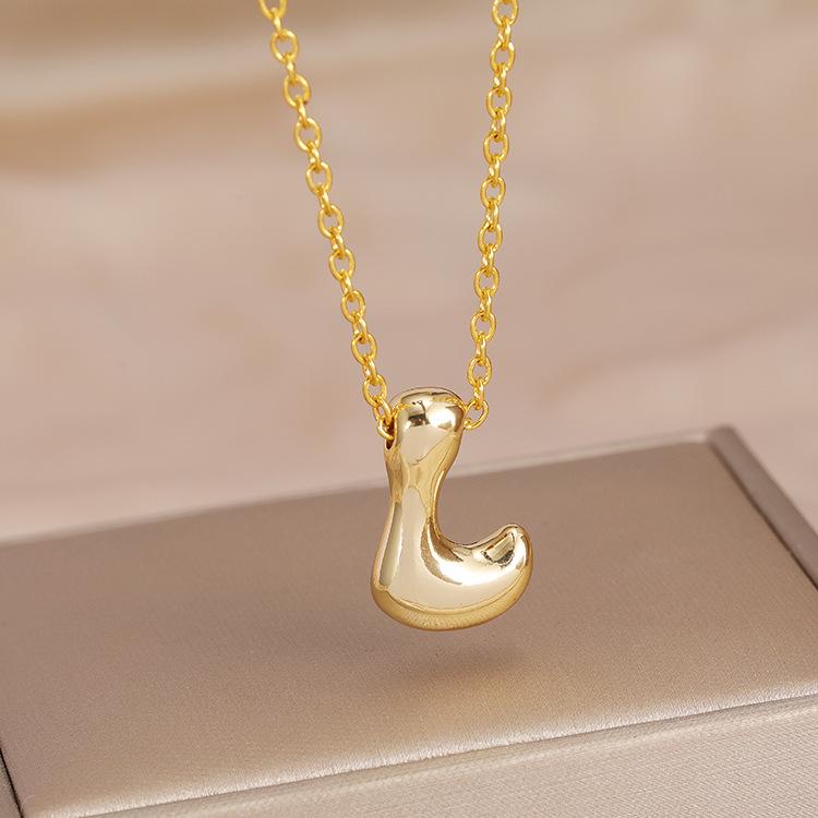 Charming Chubby Brass Polished 26-Letter Silver Pendant Necklace for Women