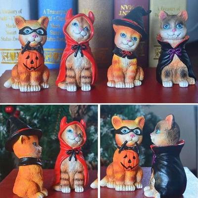 Halloween Katzenstatue Heimdekorationen Halloween Katzenstatue Kunstharzhandwerk Lustiger Schreibtisch Halloween Weihnachtsornament Dekoration Handwerk