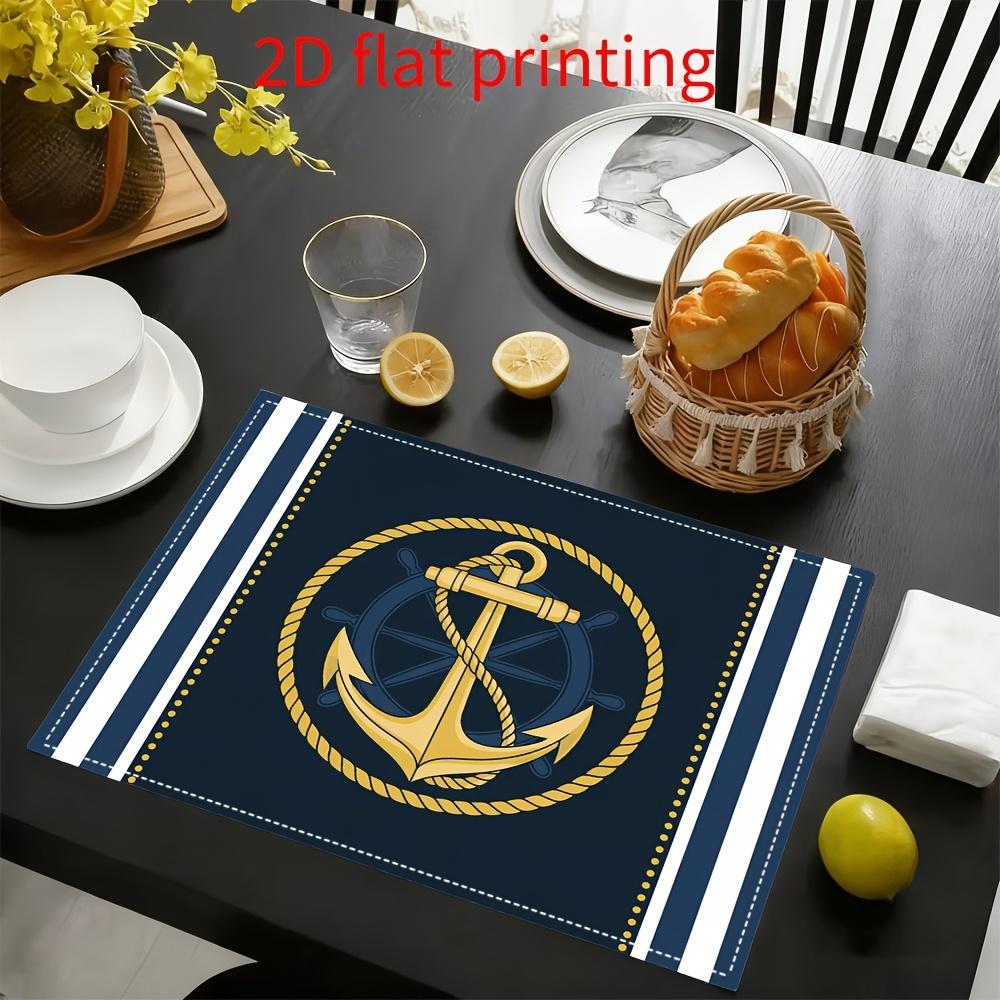 2D Flat 4-Pack Placemats Anchor Nautical Striped Pattern 12 X 18 Inches Rectangular Table Mats for Desktop Party Decor Holiday Dining Home Decoration