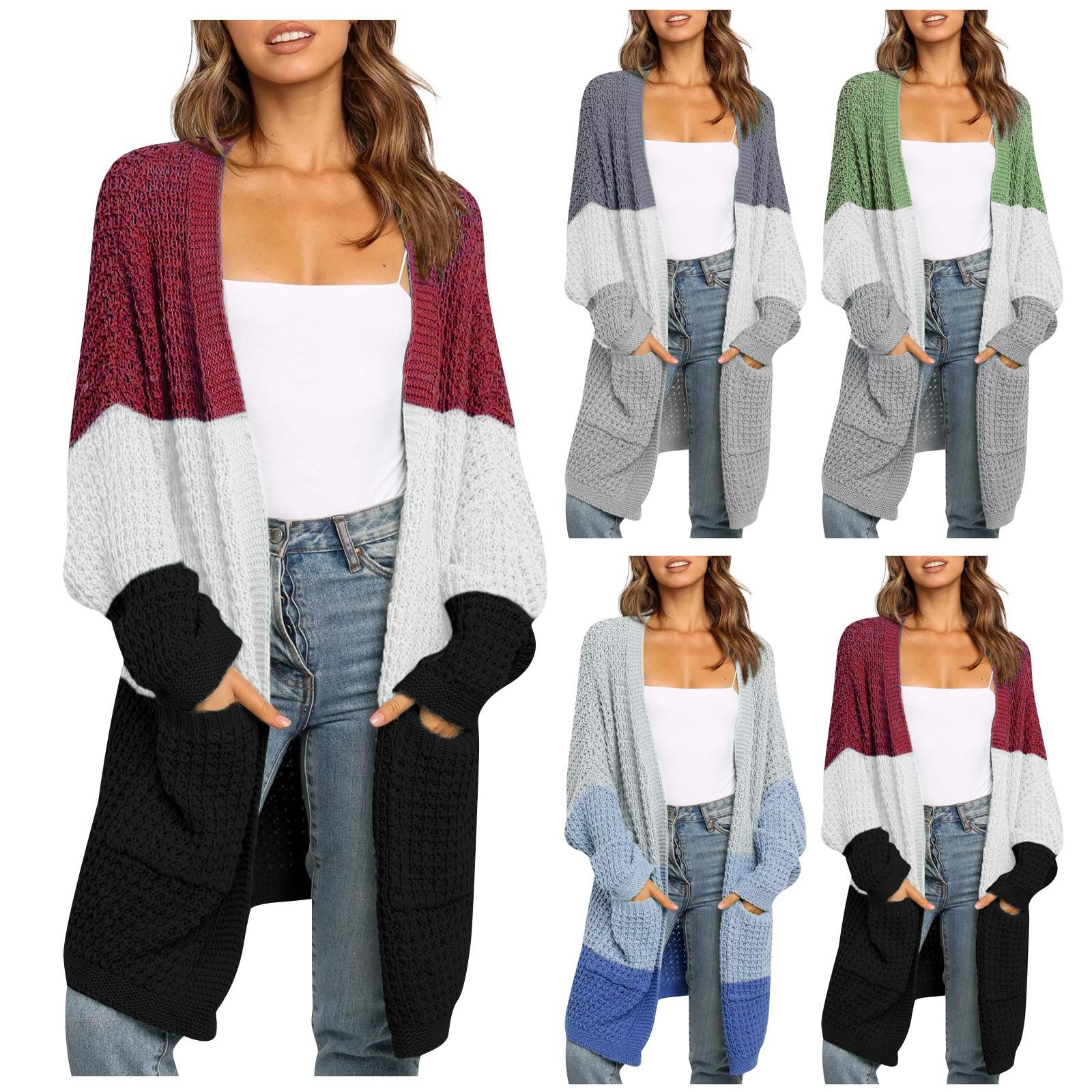 

Женский зимний повседневный вязаный свитер, длинный кардиган, цветная куртка столкновения