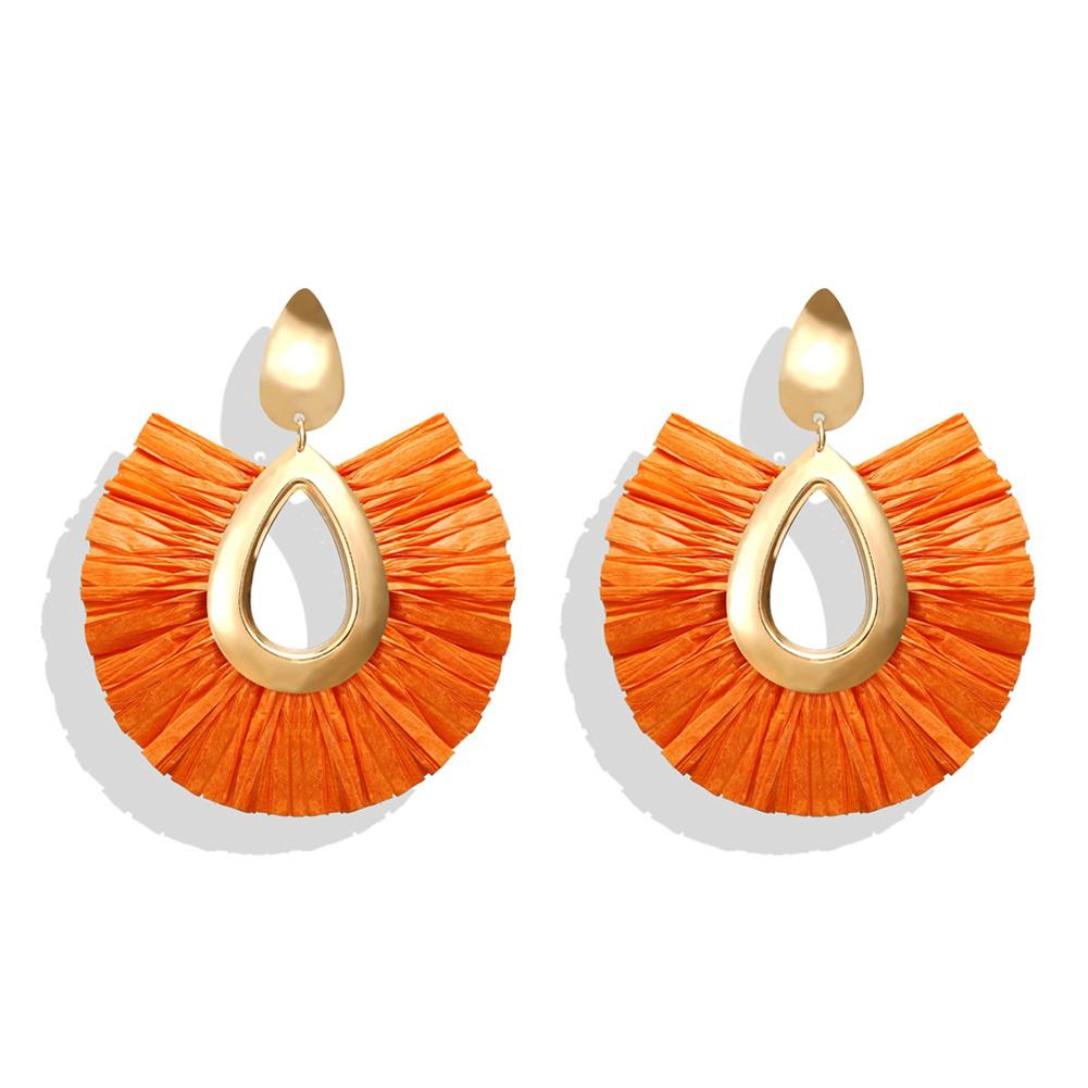 

Woman Simple Exaggerated Water Drop-shaped Lafite Tassel Earrings Orange #1