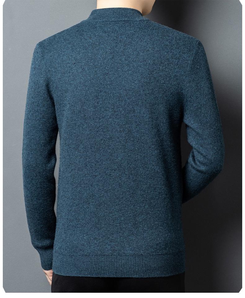 Märkes herrkofta i 100 % ull med dragkedja, avslappnad och mångsidig, tjock varm stickad plagg för unga och medelålders män