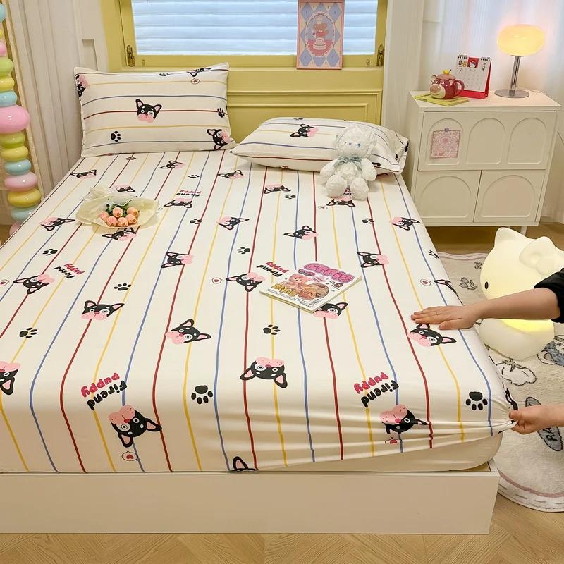 100% Cotton Bed Sheets Breathable Fitted Sheet Non-slip Bed Linen High Quality Mattress Cover roupa de cama (No Pillowcase)