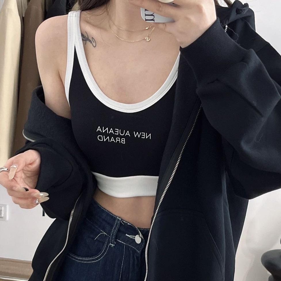 

Спортивный жилет-комбинезон с надписью Letter и женской подушкой для груди, встроенной фиксированной чашкой, красивое облегающее нижнее белье без бретелек для девочек L чёрный