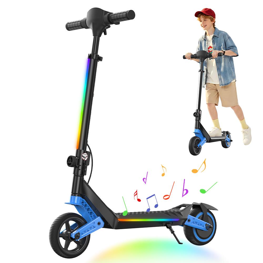 K6 Kinder Elektroroller 150W 2,6Ah 6,5'' Vollgummireifen Bluetooth-Lautsprecher LED-Lichter Faltbar & Höhenverstellbar 16 km/h Höchstgeschwindigkeit 7-9 km Reichweite für Kinder