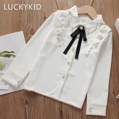 Spring Cotton Girls Blouses Shirt Long Sleeve Solid White Tops Kids Lapel For SchooL Clothes Children Tops